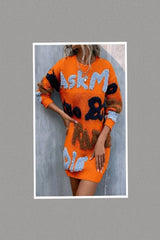Ask Me Round Neck Color Block Sweater (Orange)