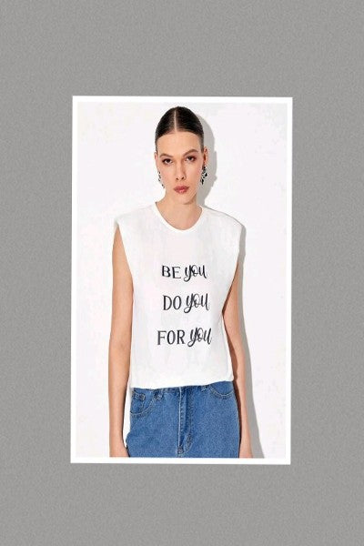 Be You Graphic Shoulder Pad Tank (White)
