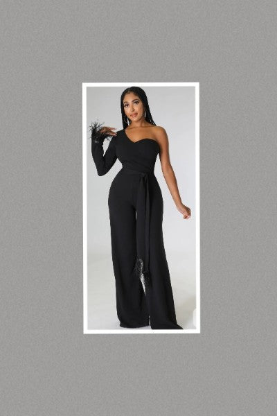 Babe Back One Shoulder Jumpsuit (Black)
