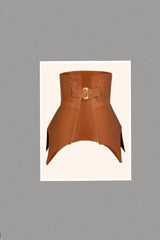 PU Leather Corset Peplum Belt w Buckle (BROWN)