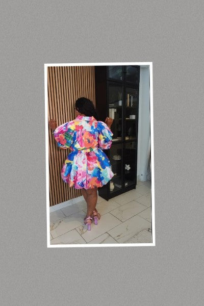 MultiColor Puffy Sleeve Bubble Hem Dress/Top