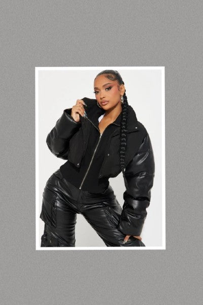 Faux Leather Puffer Jacket