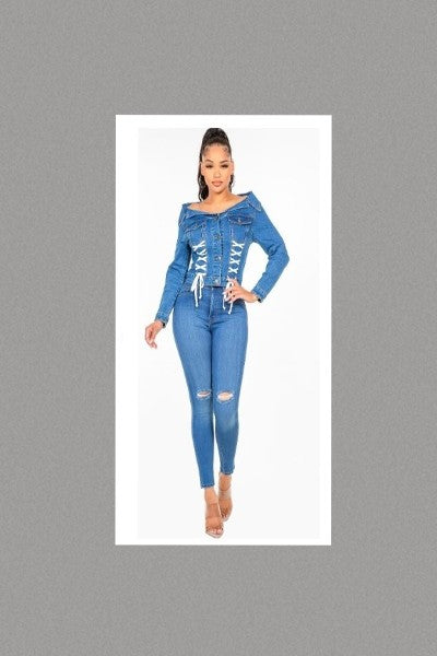 Off Shoulder Laced Front Jacket or Top