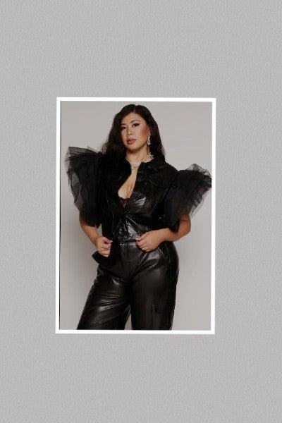 Plus Size Faux Leather Tulle Flutter Sleeve Jacket