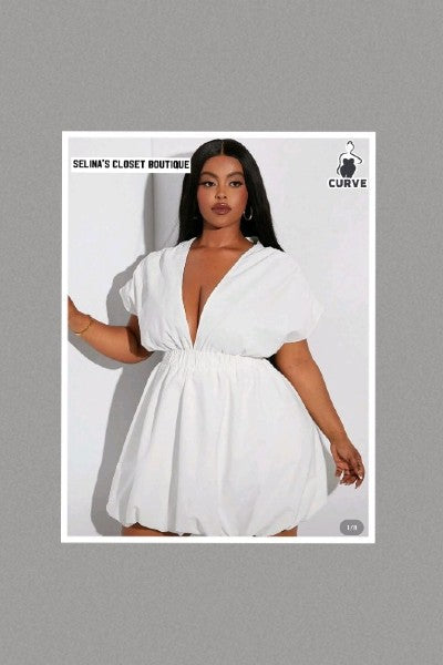 Plus Size Sexy Party Bubble Short Sleeve Dress