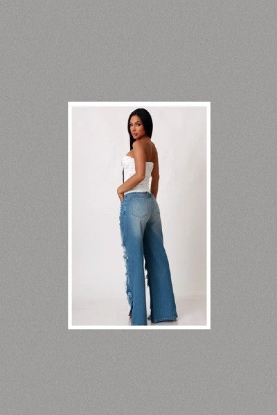 Ripped Utility Cargo Denim Pants