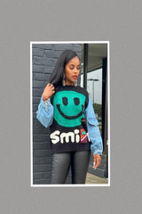 Smile and Be Happy Ovetsize Denim Mix Sweater