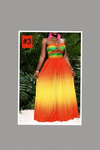 Sleeveless Pleated Strapless Wide Leg Long Jumpsuit