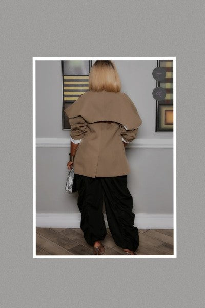Puff Sleeves Oversize Open Shoulder Loose Fit Blazer (Olive)