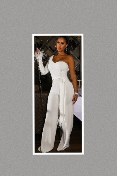 Babe Back One Shoulder Jumpsuit (Off White)