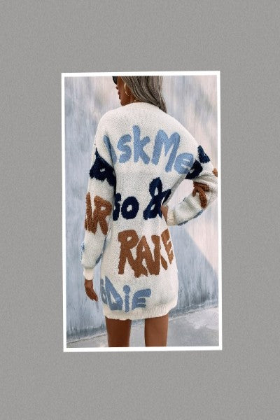 Ask Me Round Neck Color Block Sweater (Off White)