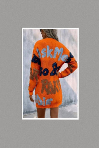 Ask Me Round Neck Color Block Sweater (Orange)
