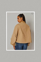 Baby Doll Ruffle Detail and Denim Patch Bomber Jacket (Mocha)