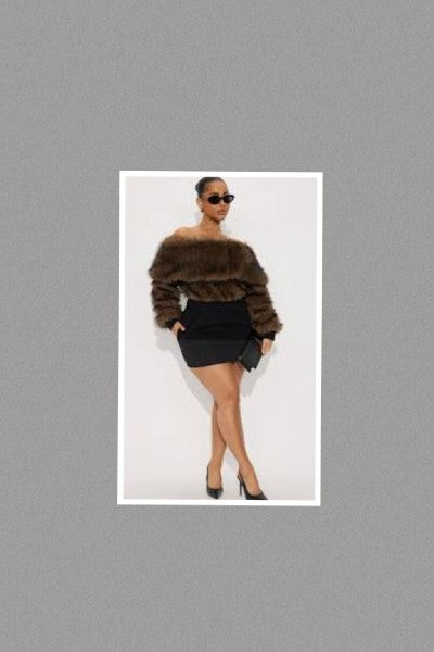 I'm Everything You Want Coffee Brown Faux Fur Drape Off Shoulder Top