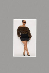I'm Everything You Want Coffee Brown Faux Fur Drape Off Shoulder Top