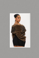 I'm Everything You Want Coffee Brown Faux Fur Drape Off Shoulder Top