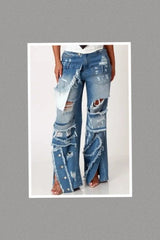 Ripped Detail Utility Cargo Denim Pants