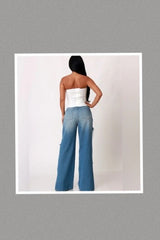 Ripped Detail Utility Cargo Denim Pants