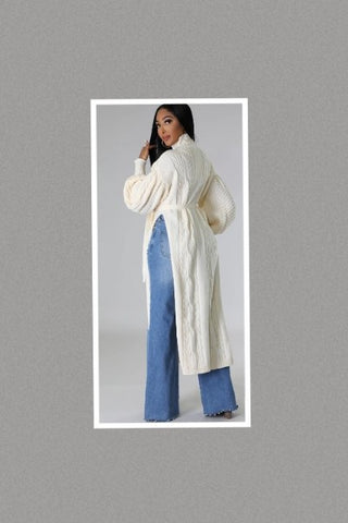Let's Have a Good Time Long Knit Cardigan Open Sides w/ Tie Waist