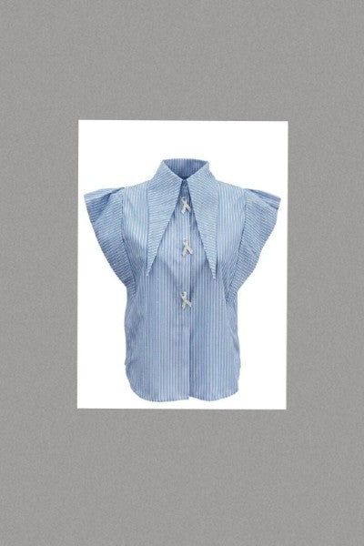 Striped Brooch Buttons Structured Shirt