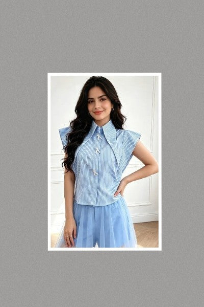 Striped Brooch Buttons Structured Shirt