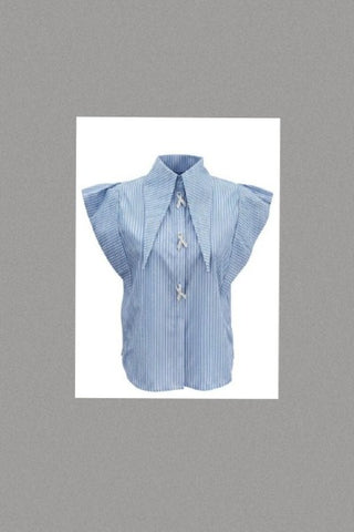 Striped Brooch Buttons Structured Shirt