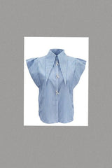 Striped Brooch Buttons Structured Shirt