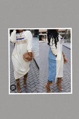 MindSet Is Everything Denim Contrast Sweatshirt Dress with Slit