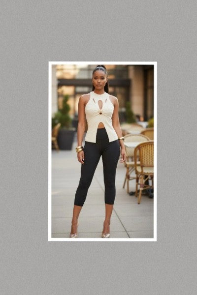 Black Ribbed Cutout Knit Top