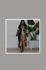 Satin Open Front Kimono (Black) Extended Sizes