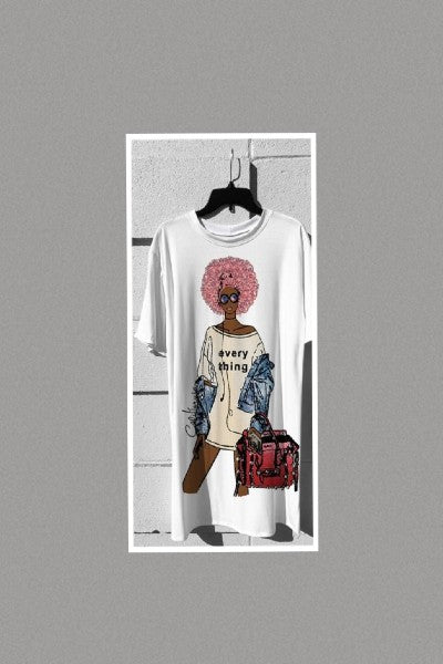 You Are Everything Fashion Gurl Graphic T-Shirt Tunic Dress (Afro)