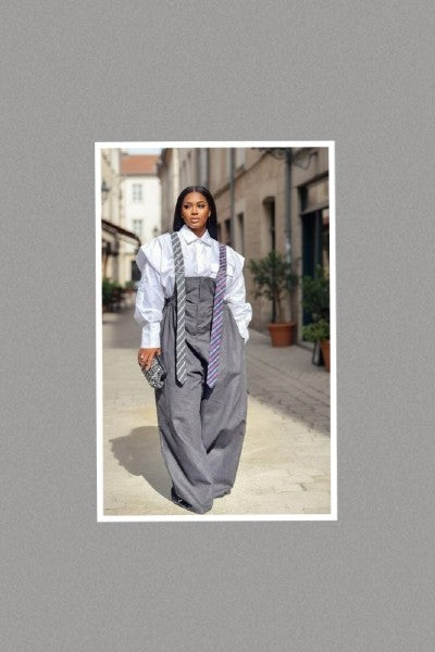 Oversized Stripe Tie Strap Detail Wide Leg Jumpsuit - FITS UP TO SIZE 3X