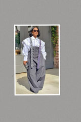 Oversized Stripe Tie Strap Detail Wide Leg Jumpsuit - FITS UP TO SIZE 3X