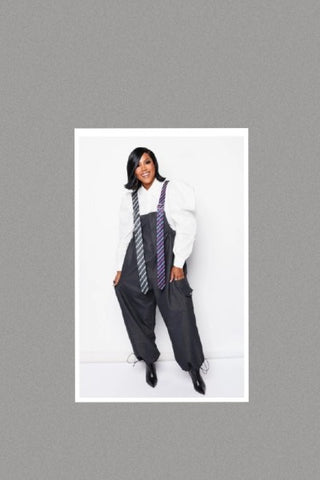 Oversized Stripe Tie Strap Detail Wide Leg Jumpsuit - FITS UP TO SIZE 3X