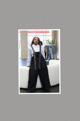 Oversized Stripe Tie Strap Detail Wide Leg Jumpsuit - FITS UP TO SIZE 3X (Black Denim)