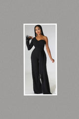 Babe Back One Shoulder Jumpsuit (Black)