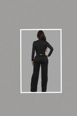 Ribbed Hand Made Top and Wide Leg Sweatpants Set (Black)