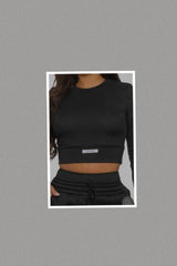 Ribbed Hand Made Top and Wide Leg Sweatpants Set (Black)