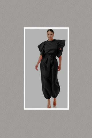 Hight waist Balloon Pants & Top Set (Black)