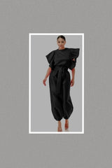 Hight waist Balloon Pants & Top Set (Black)