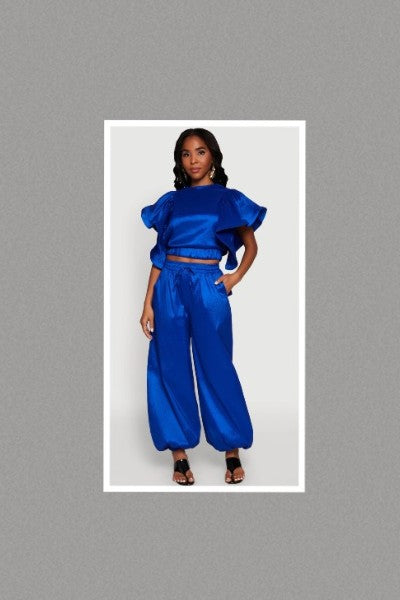 Hight waist Balloon Pants & Top Set (Royal Blue)