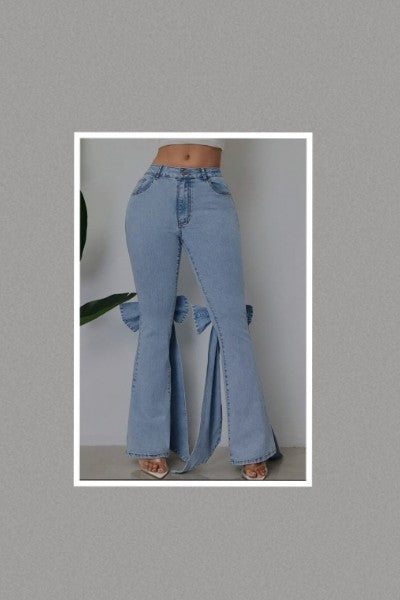 Tie My Bow Tight Accent Flare Jeans (REG & PLUS SIZES)
