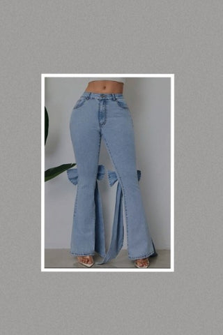 Tie My Bow Tight Accent Flare Jeans (REG & PLUS SIZES)