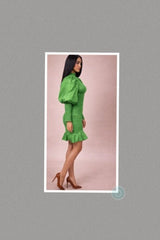Flirty Fun Faux Silk Emerald Smocked Puff Sleeve Dress - One Size Fits Up To 12/14
