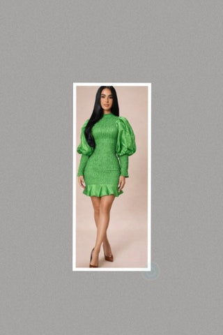 Flirty Fun Faux Silk Emerald Smocked Puff Sleeve Dress - One Size Fits Up To 12/14