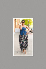 Camo Print Loose Fit Palazzo Drawstring Pants  - Extended Sizes