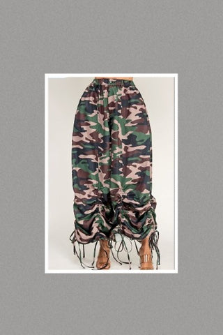 Camo Print Loose Fit Palazzo Drawstring Pants  - Extended Sizes