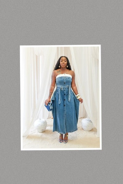 Chic Reinvented Trench Maxi Dress (Denim)