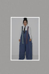 Oversized Stripe Tie Strap Detail Wide Leg Jumpsuit - FITS UP TO SIZE 3X (Blue Denim)