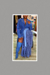 One Side Ruffle Denim Cascade Tuxedo Dress/Blazer (Denim)